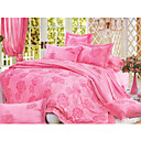 6-pc Luxury Pink Jacquard Cotton Full Size Duvet Cover Set - Free Shipping (0586-FZ010)