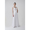 Sheath/Column V-neck Watteau Train Chiffon Draped Wedding Dress