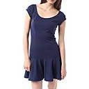 Short Sleeves Round Neckline Ruffled Hem Women's Dresses(1802BA3045-0737)