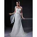 Trumpet/ Mermaid Sweetheart Sweep/ Brush Train Lace Over Satin Wedding Dress