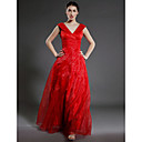 A-line V-neck Floor-length Organza Matte Satin Mother of the Bride Dress