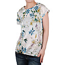 maniche a pieghe stampato breve giro donne t-shirt Collo (4202bc107-0736)