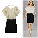 RUNWAY Short Sleeves Round Neckline Double Colors Women's Dresses(1801BD215-0853)
