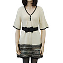 Half Sleeves V Neckline Belted Women's Dresses(1801BC012-0857)