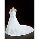 A-line Halter Chapel Train Satin Plus Size Wedding Dress