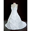 A-line Halter Court Train Taffeta Pick-up Plus Size Wedding Dress