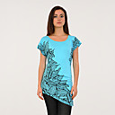 Orlo obliquo stampato maniche corte scollo tondo t-shirt / t-shirt donna (ff-8502bd002-0736)