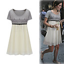 FASHION IDOLS Style / Printed High Waist Gathered Skirt Short Sleeves Round Neckline Dress / Women's Dresses (FF-1801BE018-0736)