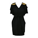 gouden schouder decoratie v hals korte mouwen met riem kleding / dames jurken (ff-1801bf001-0736)
