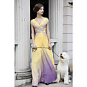 A-line V-neck  Floor-length Capped Satin TencelQuick Delivery Dress(OFGC504)
