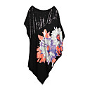 100% Cotton / Asymmetrical Sequins Hand-painting Flowers Patterns Short Bat Sleeves Round Neckline T-shirt / Women's T-shirts (FF-8502BF006-0736)