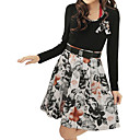 Printed Patterns Flower Decorations Pleated Long Sleeves Round Neckline Dress / Women's Dresses (FF-1801BF014-0736)