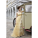 A-line One Shoulder Sweep/ Brush Train Elastic satin Tulle  Beading Quick Delivery Dress(OFGC515)