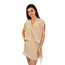 mangas de la pista corta de seda plisada mujeres vestidos escote "V" (1802bc112-0736)