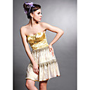 A-line Strapless Short/ Mini Sleeveless Elastic Silk-like Satin/ Tulle Quick Delivery Dress (OFGH481)