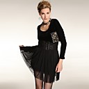 Layered Mesh Velvet Long Sleeves Round Neckline Dress / Women's Dresses (FF-D-BI0736125)
