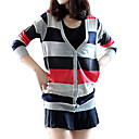 bunte Streifen dreiviertel Ärmeln V-Ausschnitt Langleinen Strickjacke / Frauen Strickjacken (ff-c-bi0736603)