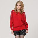 Red Shoulder Beaded Long Sleeves Slit Neckline Longline Sweater / Women's Sweaters (FF-Y-BI1088001)