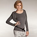 gris mangas largas cuentas de diseño distintivos de hojaldre redonda blusa de escote / blusas de las mujeres (ss-d-bi0736120)