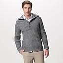 Whole Ribbed Button Front  Lapel Collar Thick  Pullover Cashmere / Men's Cashmere Sweaters