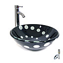 Victory Round Black and White Tempered glass Vessel Sink With Chrome Faucet, Mounting Ring and Water Drain(0917-VT4057)
