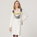 witte pailletten lange mouwen ronde hals trui met riem jurk / voor dames (ff-c-bi0736512)