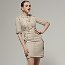 diamond decoratie korte mouwen jurk / dames jurken (beige) (ff-a-bk1200018)