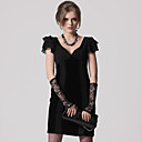 Splicing Velvet Layered Short Sleeves Gathered Dress / Women's Dresses (FF-A-BK1055005)