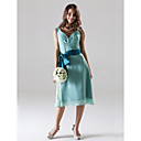 A-line V-neck Tea-length Chiffon Bridesmaid/ Wedding Party Dress (HSX873)