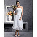 A-line Strapless Tea-length Organza Wedding Dress