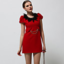 Rabbit Hair Chains Short Sleeves Round Neckline Dress / Women's Dresses (Red) (FF-A-BK0996014)