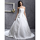 A-line Sweetheart Chapel Train Satin Lace Wedding Dress with Split Front