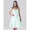 A-line Strapless Knee-length Satin Lace Bridesmaid/Homecoming Dress