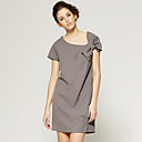 Bows Pleated Short Sleeves Asymmetrical Neckline Dress / Women's Dresses (FF-1802BD005-0811)