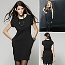 Pleated Short Sleeves With Necklace Round Neckline Dress /Inspired by Fashion Idols Style /Women's Dresses (FF-E-BL0857007)