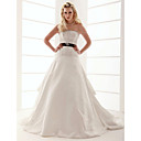 A-line Scalloped- Edge Neckline Court Train Taffeta Pick-up Wedding Dress