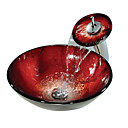 Freiraum-rote runde gehärtetem Glas Schiff sinken mit Wasserfall Wasserhahn (0888-c-Bly-6439-wf)