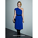 Chiffon Sheath/ Column One Shoulder Tea-length Cocktail Dress inspired by Emma Roberts