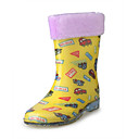 Rubber Upper Flat Heel Kids Mid-calf Rain Boots With Car Print Outdoor Shoes