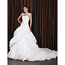 Ball Gown Off-the-shoulder Chapel Train Taffeta Tiered Wedding Dress