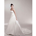 A-line Strapless Chapel Train Sleeveless Satin Luxury Wedding Dress