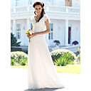 Sheath/ Column V-neck Floor-length Chiffon Elastic Satin Wedding Dress