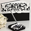 Damask Design Wedding Guest Book and Pen Set in Satin With Ribbon