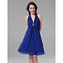 A-line Halter V-neck Knee-length Chiffon Bridesmaid Dress