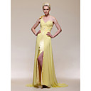 Sheath/ Column One Shoulder Sweep/ Brush Train Chiffon Evening Dress With Split Front