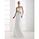 Sheath/Column Strapless Sweep/Brush Train Lace Wedding Dress