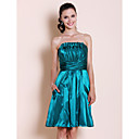 A-line Strapless Knee-length Elastic Silk-like Satin Bridesmaid Dress