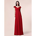 Sheath/Column V-neck Short Sleeve Floor-length Chiffon Bridesmaid Dress