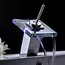 Color Changing LED Waterfall Bathroom Sink Faucet (Glass Spout)