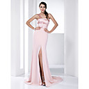 Chiffon Stretch Satin Sheath/Column One Shoulder Court Train Evening Dress